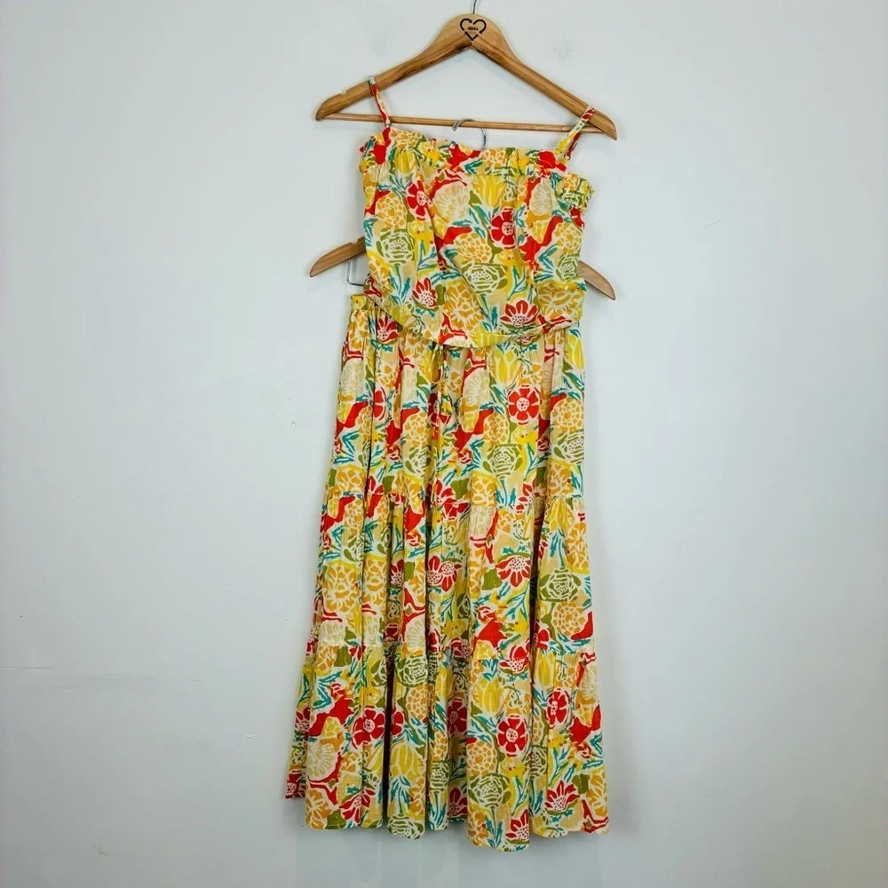 Velvet Graham and Spencer sunwashed yellow multi floral print skirt top set. XS